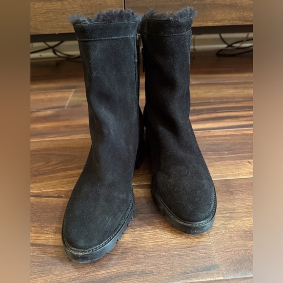 AQUATALIA Cate Preppy Black Leather Boots Hidden Wedge Lined Italy 7M - Picture 3 of 16